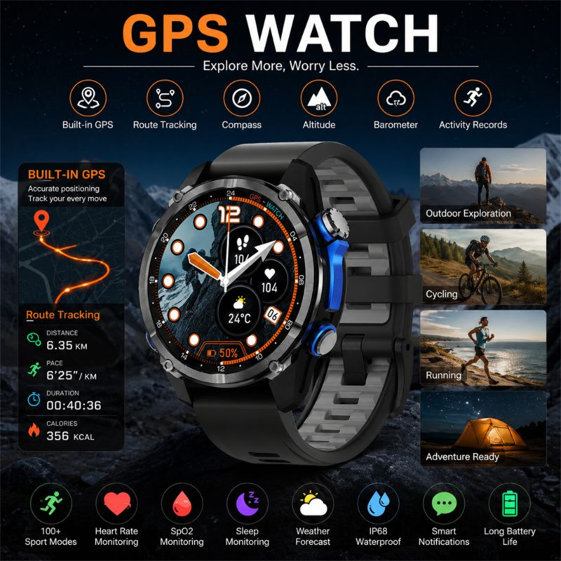 2026 New Army Grade TANK GPS O - огляд і ціна Smartwatch Army Watches For Men